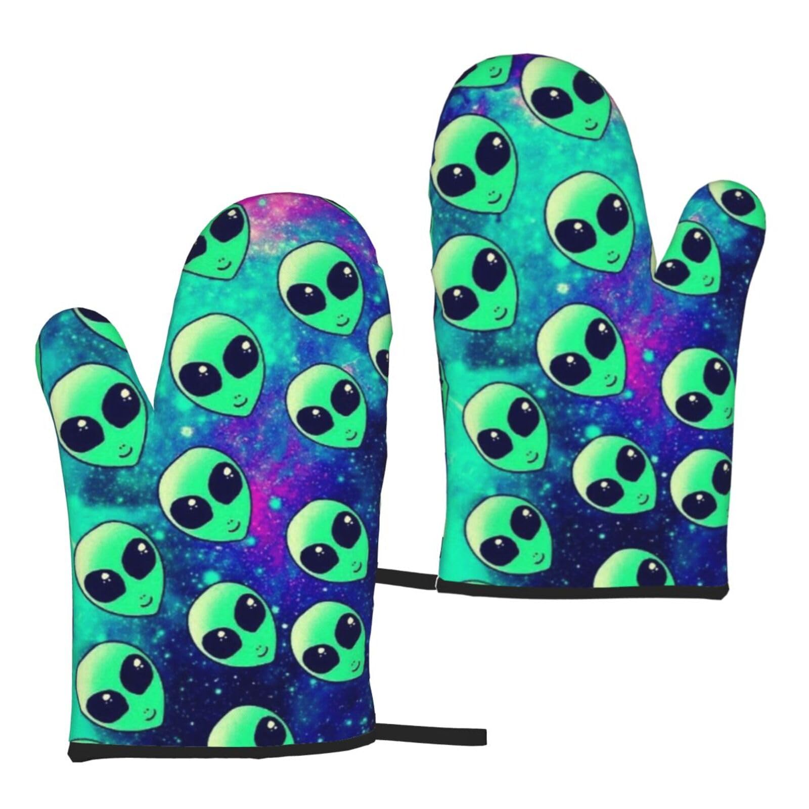 Mqgmz Unisex Green Aliens Print Microwave Gloves Oven Mitts Funny Home Heat Resistant Bbq Spring/Summer 5.9""X11"", Mc700