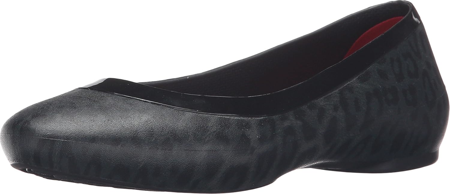 Crocs Women's Lina Shiny Ballet Flat, Black/Black, 6 M US