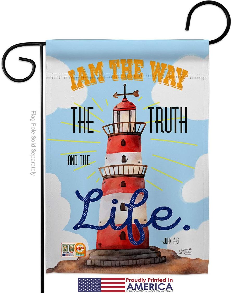 I Am The Way Garden Flag Set Wall Holder Religious Bible Verses Bless Faith Thank Hope Pray Christian Religion Small Decorative Gift Yard House Banner Made In USA 13 X 18.5