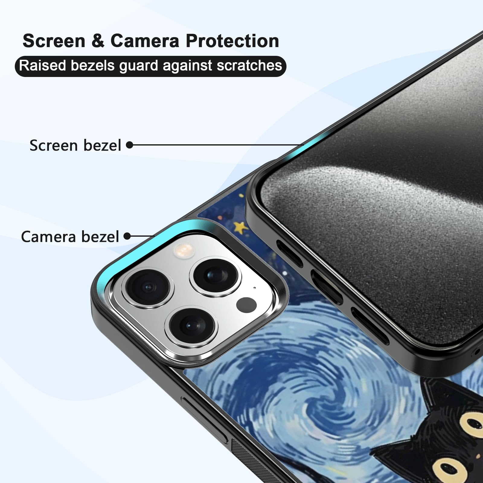 Custodia IPhone 15 Starnight – Simpatico Gatto Van Gogh, Design Antiscivolo E Antiurto, Per Ragazze E Ragazzi