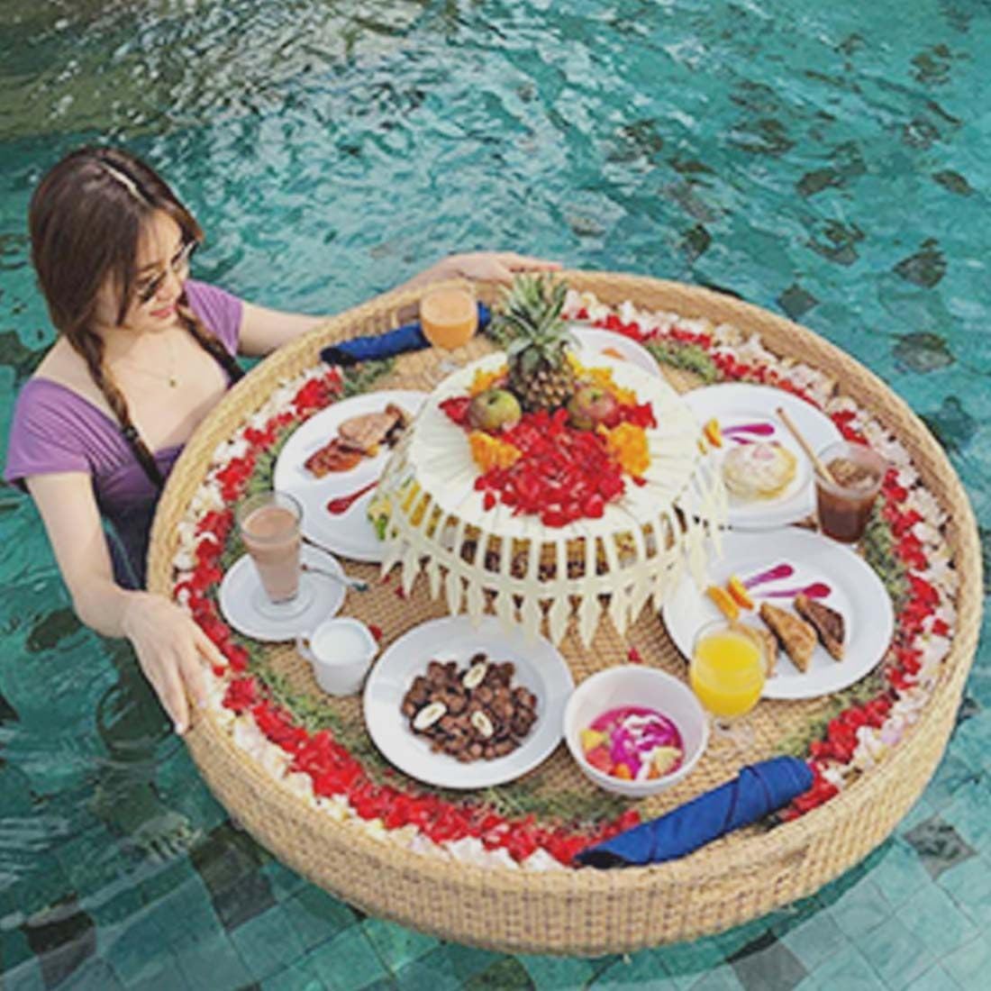 Floating Pool Tray Waterproof & Outdoor Serving Tray for Food Perfect for Parties & BBQs Summer Pool Accessories (Albaricoque 60CM)