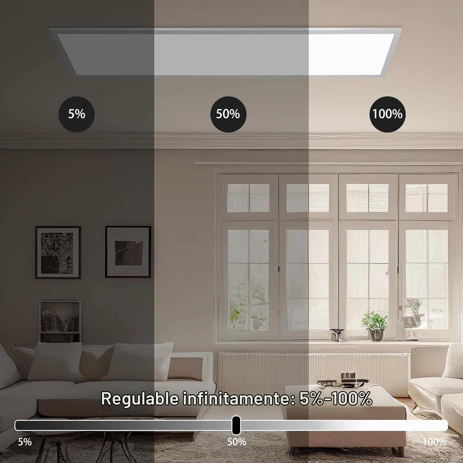 Lámpara LED de Techo de 120 x 30 cm, Panel Ultradelgado de Aluminio con Control Remoto, Lámpara Regulable, Temperatura de Color Ajustable (2700K - 6500K), Iluminación en Sala, Dormitorio y Baño