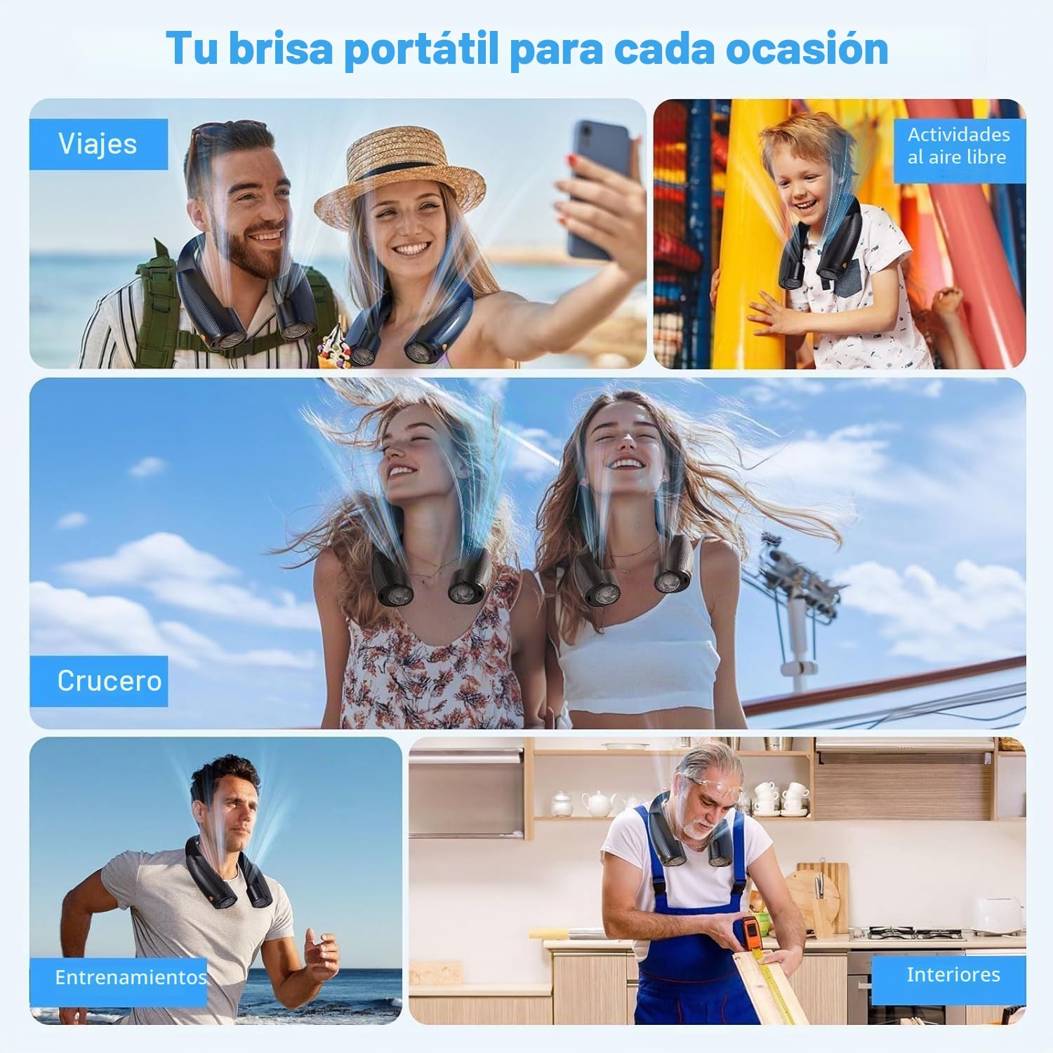 8000mAh Ventilador de Cuello, Ventilador Cuello Sin Aspas Portátil, USB Recargable Máx 20H, 6 Velocidades, Mini Cuello Ventilador, para Coche Deporte Oficina Hogar Viajar Acampar (Negro)