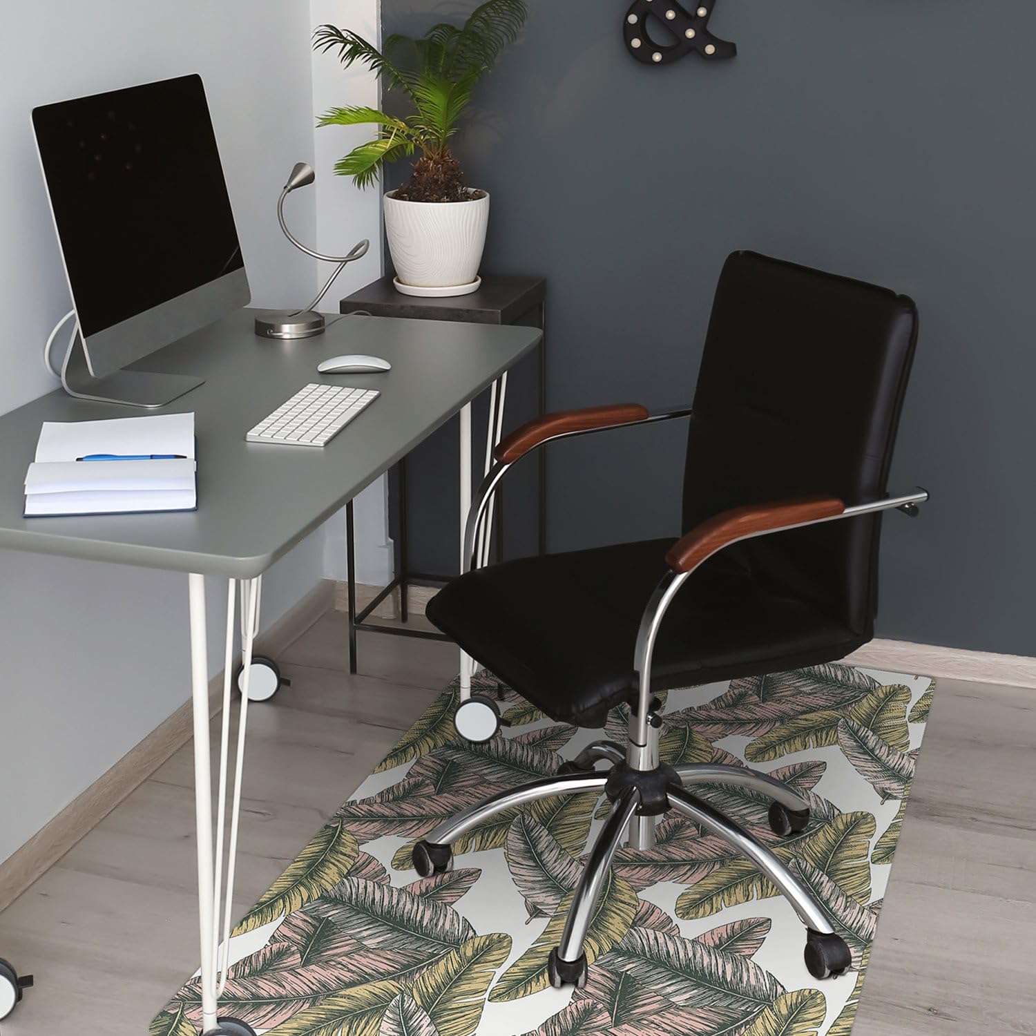 Tappetino per Sedia 100x70 cm Rettangolare per Ufficio a Casa Antiscivolo Protezione di Pavimenti Resistente ai Danni PVC Vinile Facile da Pulire Impermeabile - foglie di banano
