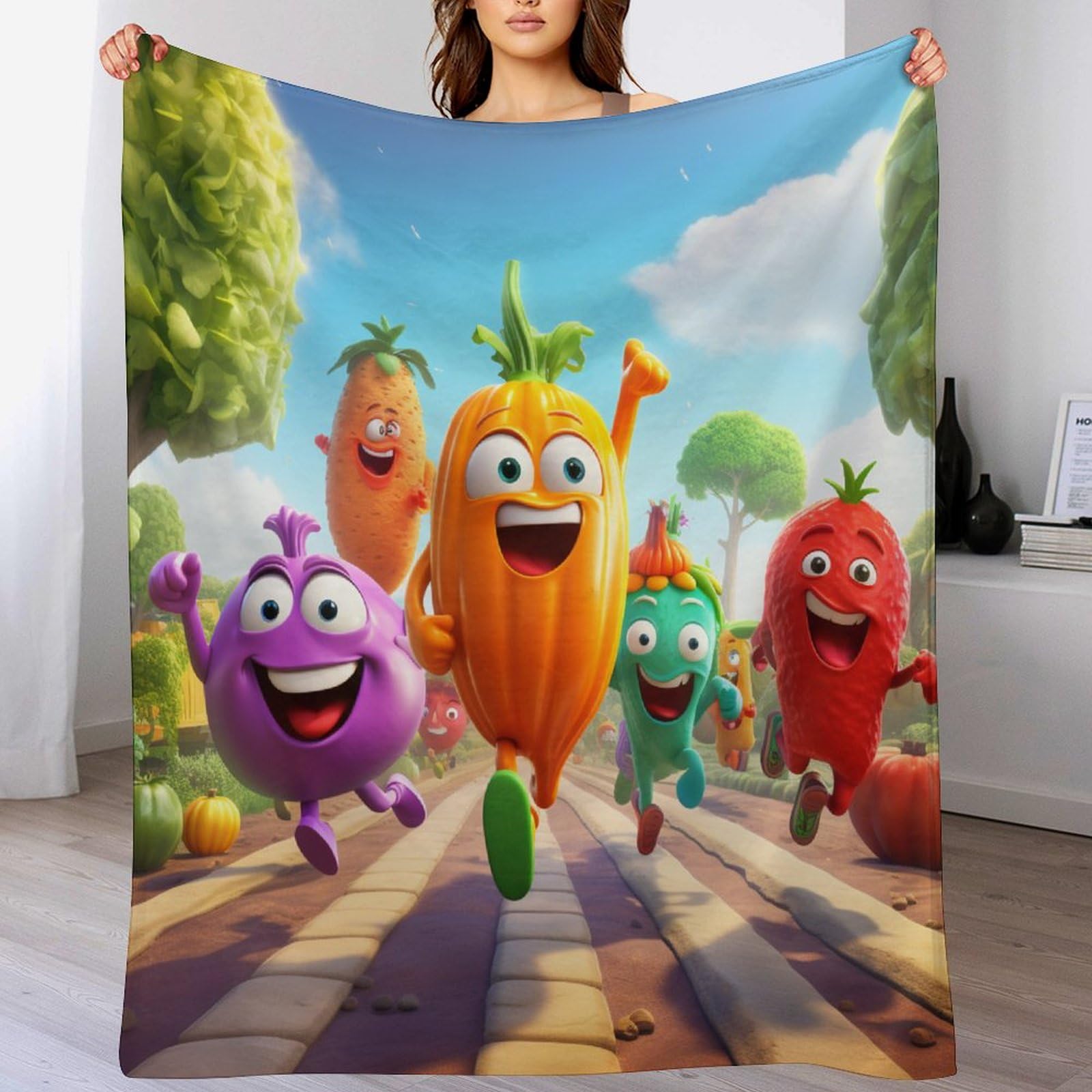 Manta de forro polar para sofá de 130x150 cm con un diseño original de verduras en franela suave