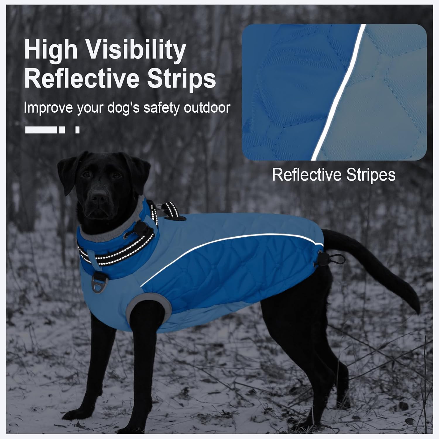 Winter Zippered Quilted Dog Jacket, Small Dog Winter Coat, Turtleneck Reflective Fleece Jacket, Water Resistant Warm Clothes with Buckles & D Ring for Leash and ID Tags- S Blue