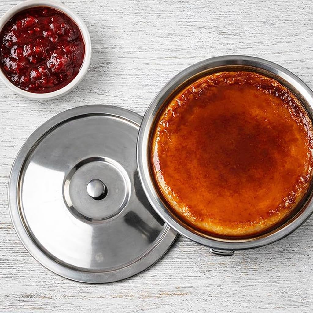 Arga Puddingform mit Deckel Edelstahl 20 cm - Wasserbadform für Flan, Soufflé und Desserts - Leicht zu Stürzen für Hobbybäcker, Gastgeber und Klassische Nachspeisen