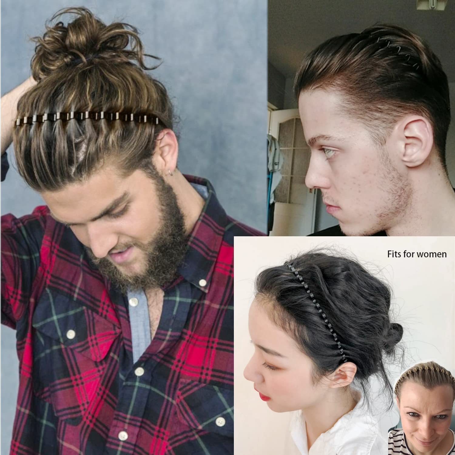 Fasce Per Capelli Elastiche A Zig Zag In Metallo – 3 Pezzi, Antiscivolo, Per Uomo E Donna - 2