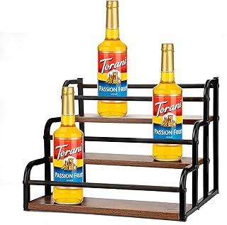 Coffee Syrup Rack Organizer for Coffee Bar Station,Coffee Syrup Bottle Holder Stand,Wooden Liquor Bottle Display Shelf,3 Tier 15 Bottles Countertop Storage Rack for Syrup, Wine,Liquor
