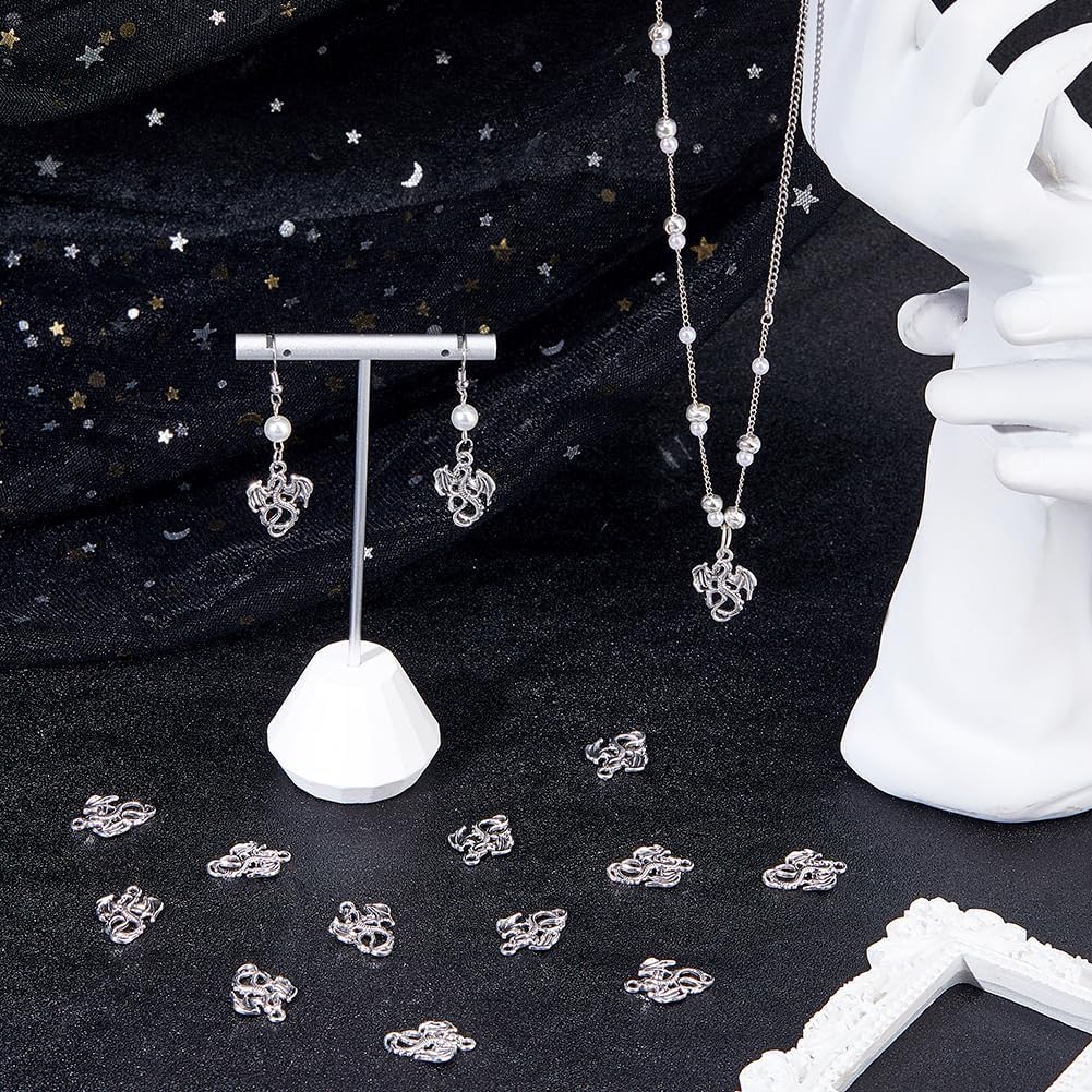 DICOSMETIC 80Pcs Dragon Charms Pendants Alloy Flying Dragon Charm Gothic Necklace Charms Antique Silver Tibetan Charm for Bracelet Necklace Earring Jewelry Making, 21x16mm - Image 4