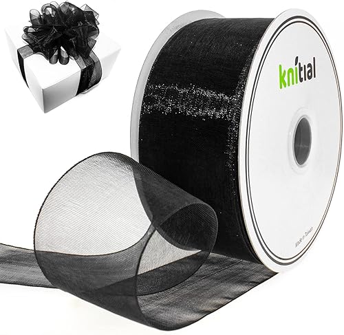 Cinta de organza negra de 1-12 pulgadas x 50 yardas, cinta transparente para envolver regalos, lazos para el cabello, decoraciones, arreglos florales