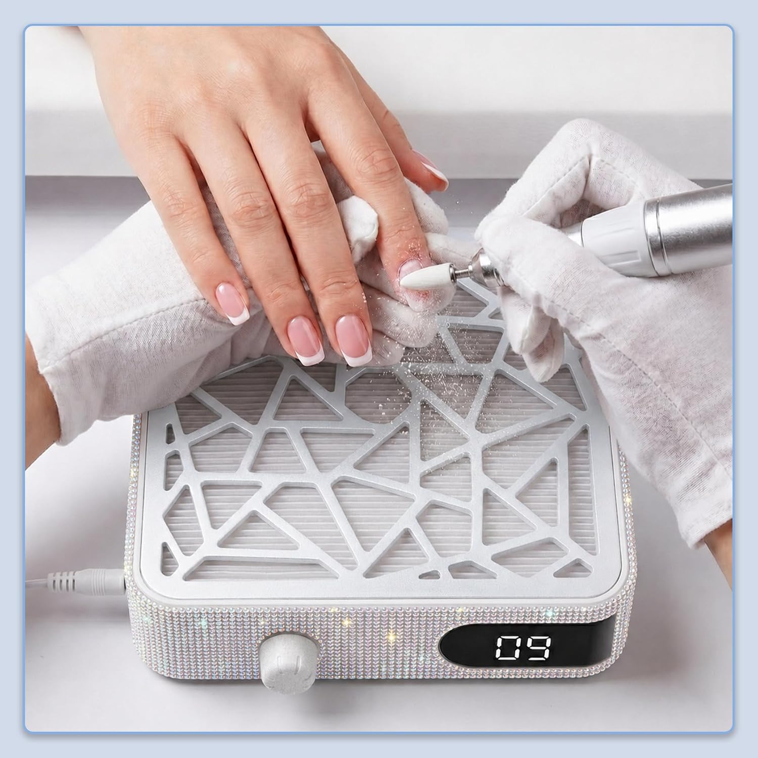 Nail Dust Collector High Suction, White with AB Diamond | Reusable Filter, Ultra Quiet Nail Vacuum Machine, Suitable for Nail Technician, Salon and Home