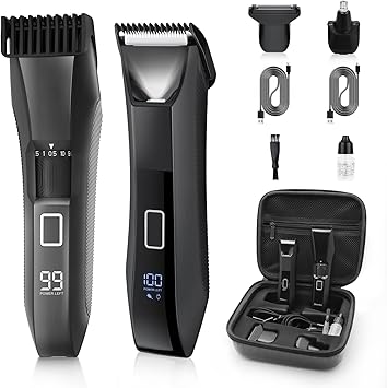 Manscape 4-in-1 Mens Body & Beard Trimmer - Groin, Pubic, and Ball Hair Shaver with No-Nick Technology, 20-Length Adjustable Beard Styler, Nose Trimmer, IPX7 Waterproof, LED Display, Travel Case