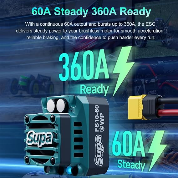 SKYRC FuriaX Supa 60A Brushless ESC 2-3S LiPo 6-9S NiMH Electronic Speed Controller with Wireless App Programming Aluminum Cooling for 1/10 RC Car Truck Crawler Buggy