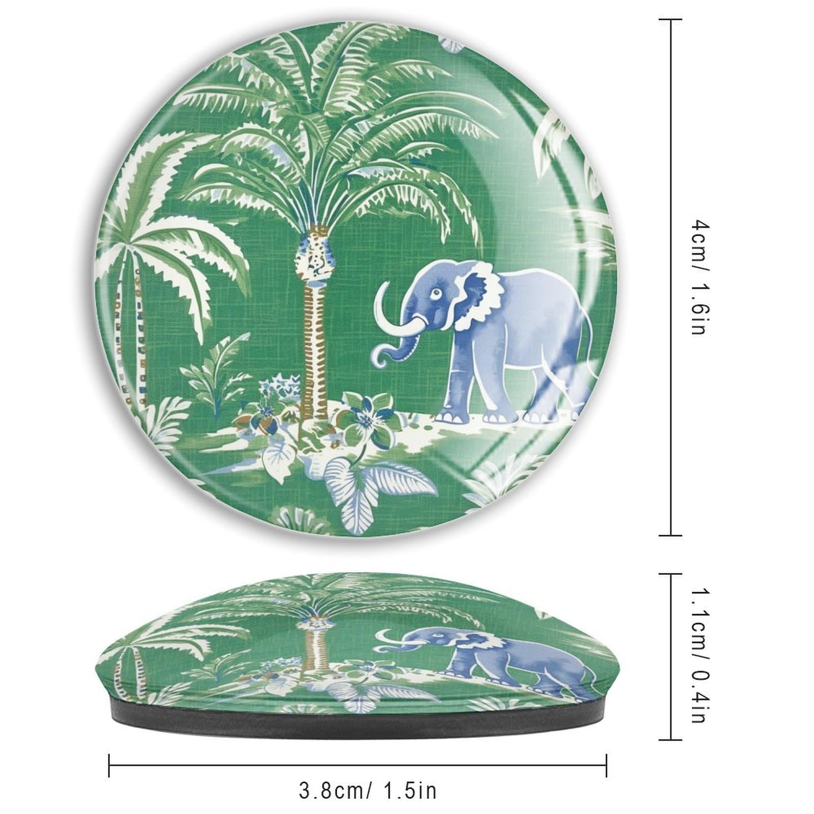 Chinoiserie Kühlschrankmagnete aus Glas, Grün mit Elefant, Esel, starke Magnete, asiatischer Stil, für Kühlschrank, Retro, rustikal, dekorative Magnete, Büro, Küche, Spind, Glas, 4 Stück
