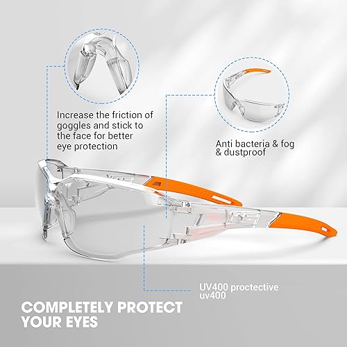 Miniatura 4 de DILANCO Gafas de seguridad transparentes, marcos ajustables con agarres antideslizantes y protección UV completa para mujeres y hombres