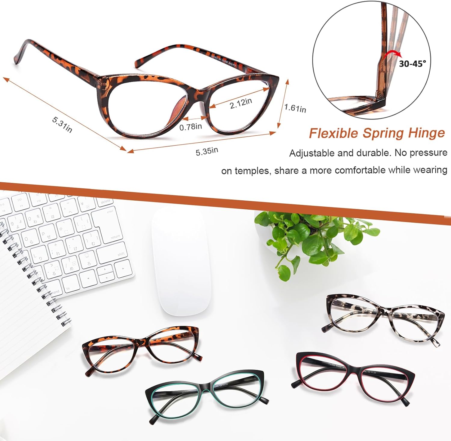 EYEURL 4 Pack Cat Eye Reading Glasses for Women, Blue Light Blocking Readers Lightweight Spring Hinge Anti Eyestrain UV Fashion Eyeglasses +1.50 - Image 4