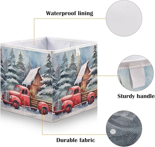 Miniatura 3 de Red Christmas Truck Trees Cube Storage Bin Fabric Storage Cubes Foldable Storage Box Large Closet Organizers Baskets Containers for Shelves Office