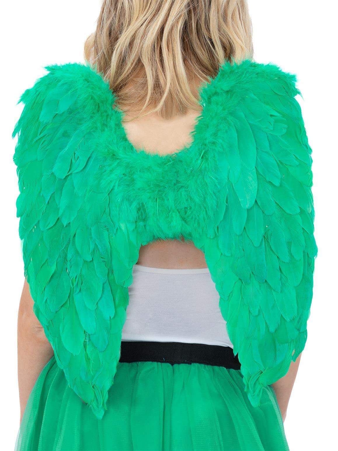 Smiffys Angel Wings, Green Feathered, 50x50cm/20x20in, Fairytale, Wings and Wands Fancy Fancy Dress, Adult Dress Up Accessories - Image 2