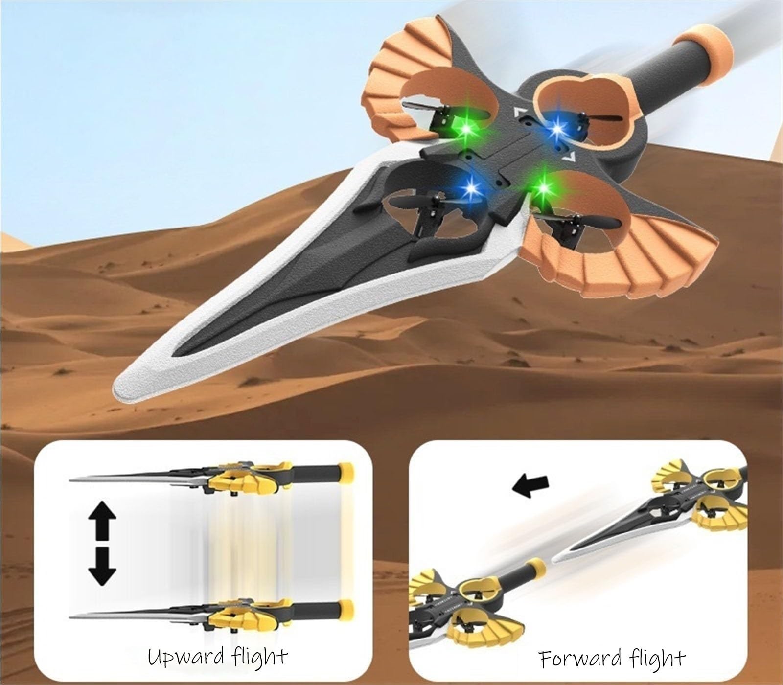 Spada Volante Remota, Spada Volante Acrobatica A 360°, Aliante RC, Spada Volante Interattiva, Drone for Adulti, Spada Volante Telecomandata E Manuale con Luci LED(Black Gold)