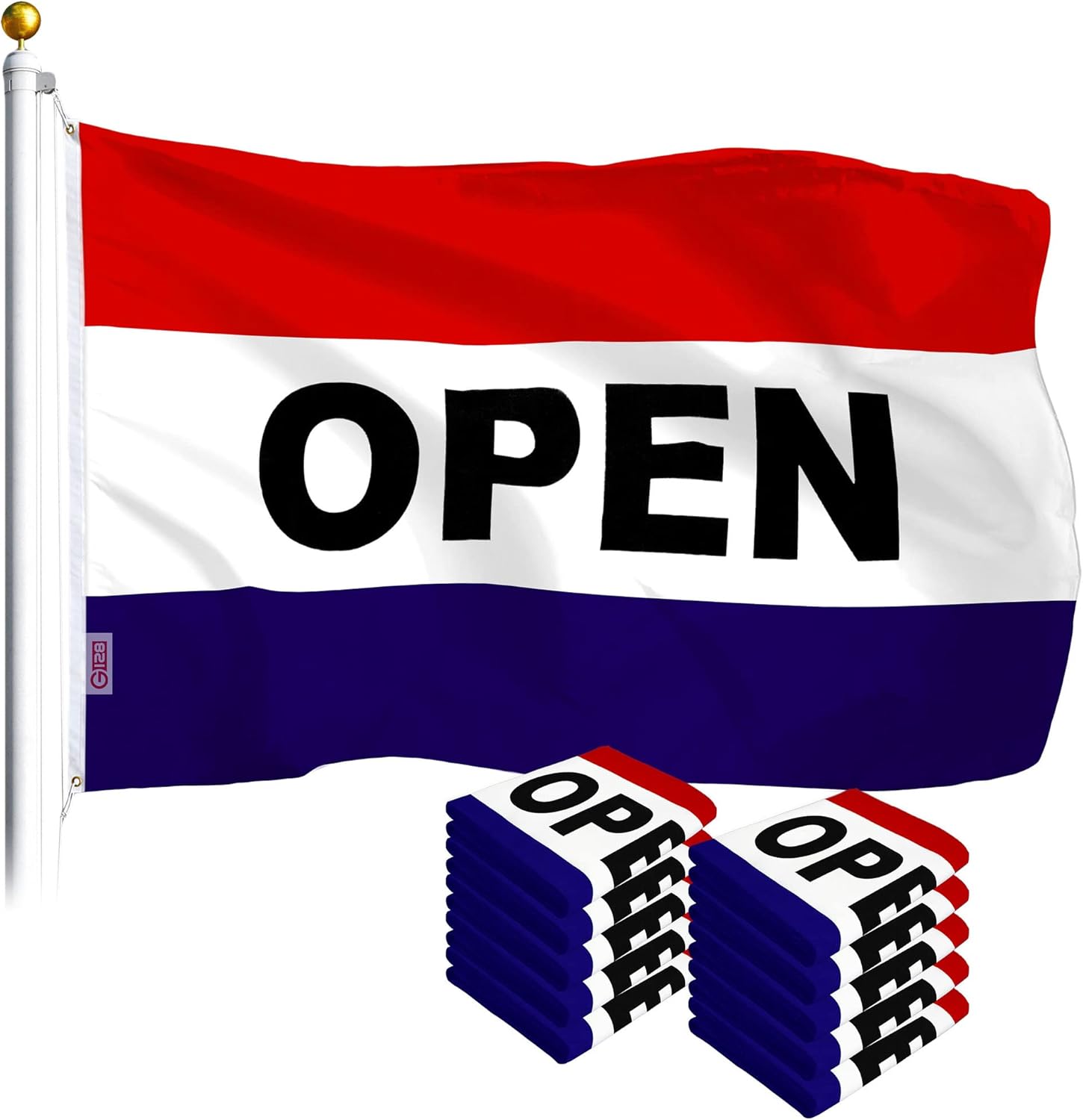G128 3 Pack: Open Flag | 3x5 Ft | LiteWeave Series Printed 100D Polyester | Commercial Business Flag, Vibrant Colors, Brass Grommets