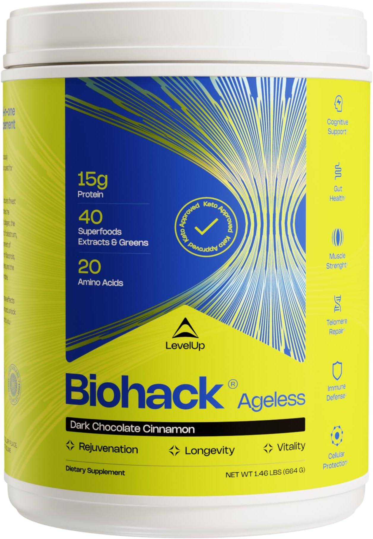 Biohack Ageless: Colostrum Collagen Superfoods Antioxidants Spermidine Amino Acids Creatine for Women and Men, Total Body Rejuvenation (Dark Chocolate Cinnamon)