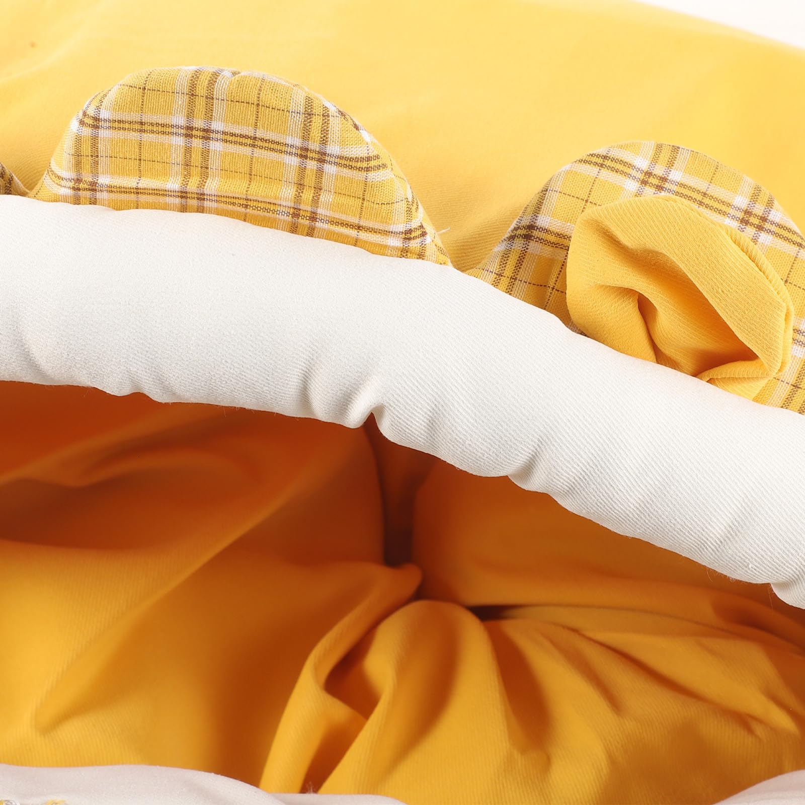 Nid de Chat Maison pour Chats Peluche Orange Motif Lionceau Lit d'hiver pour Animaux de Compagnie pour Chambre et Sol