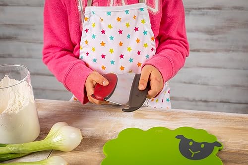 Miniatura 4 de Kuhn Rikon Kinderkitchen - Cuchillo Mezzaluna para niños con protector de cuchilla, gato, 5.2 x 3.3 x 0.7 pulgadas, rojo, herramientas de corte