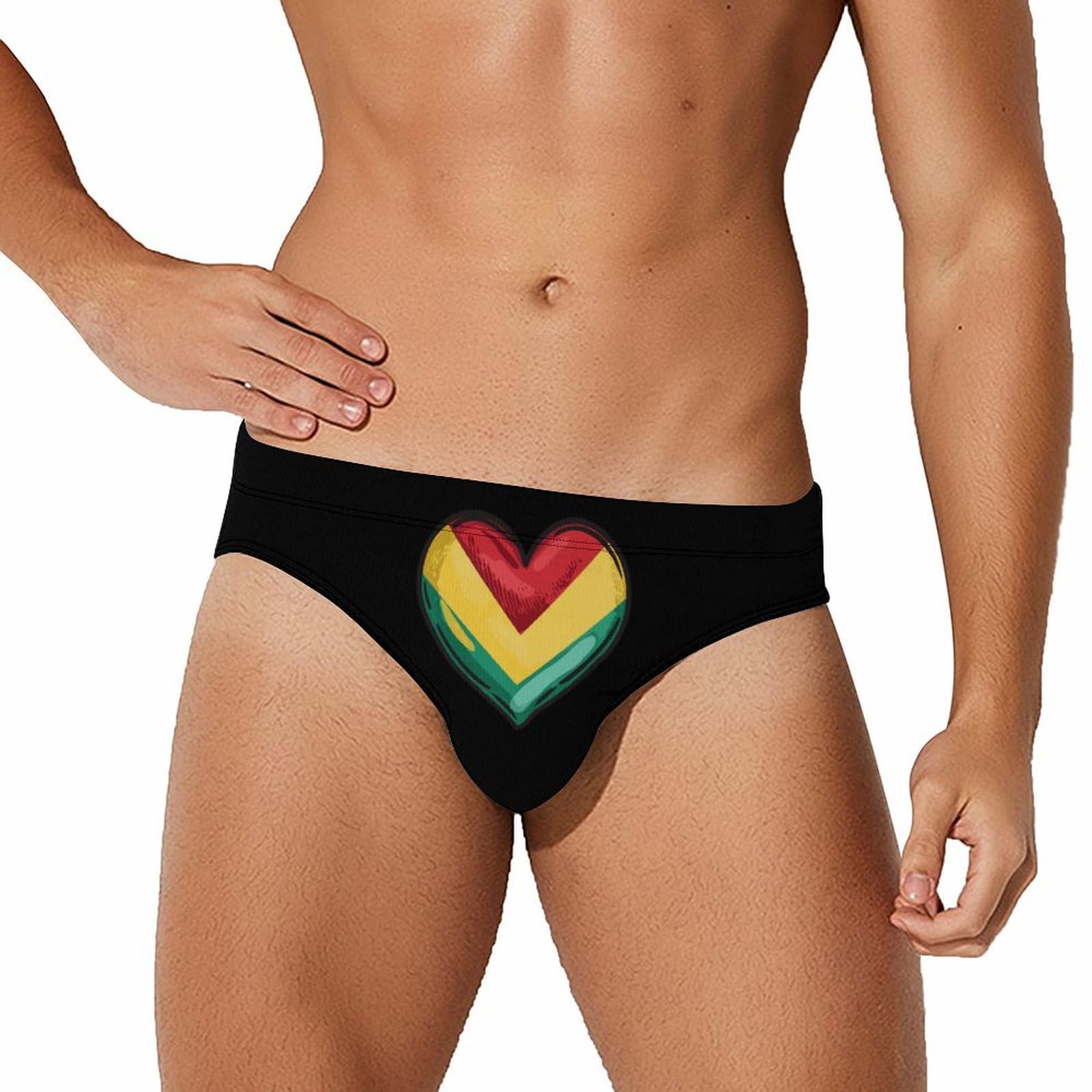 Guyanese Flag Heart Mens Swim Briefs Bikini Swimwear Print Beach Shorts Sexy Swimsuit 3XL