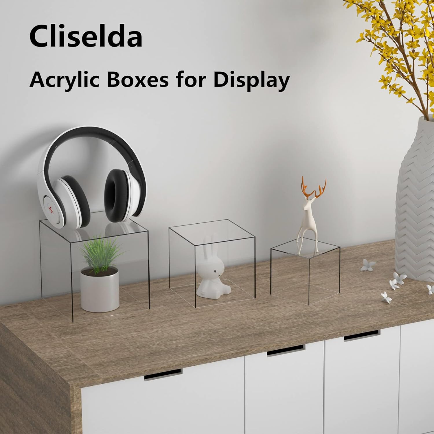 Cliselda 6Pcs Clear Acrylic Boxes for Display, Acrylic Risers Display Stands Cube Display Boxes with Hollow Bottoms