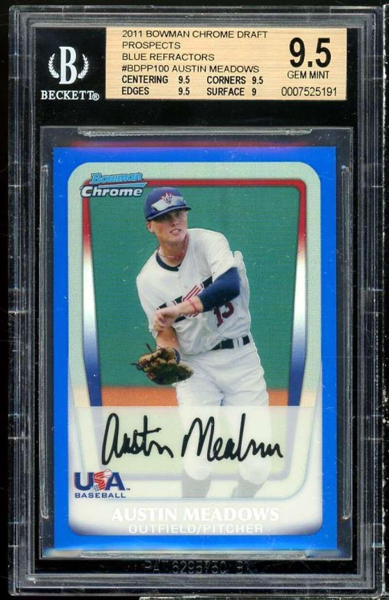 Austin Meadows Rookie 2011 Bowman Chrome Draft Refractors #BDPP100 BGS 9.5 - Baseball Slabbed Rookie Cards