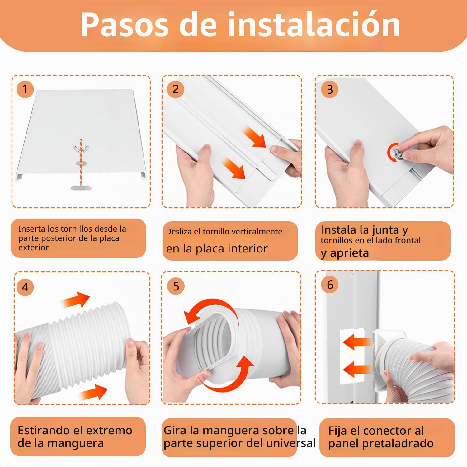 Junta de puerta Aozzy 240cm para aires acondicionados móviles con adaptador universal 13/15cm, filtro DIY de 1 m y junta para aires acondicionados/deshumidificadores en puertas/ventanas correderas
