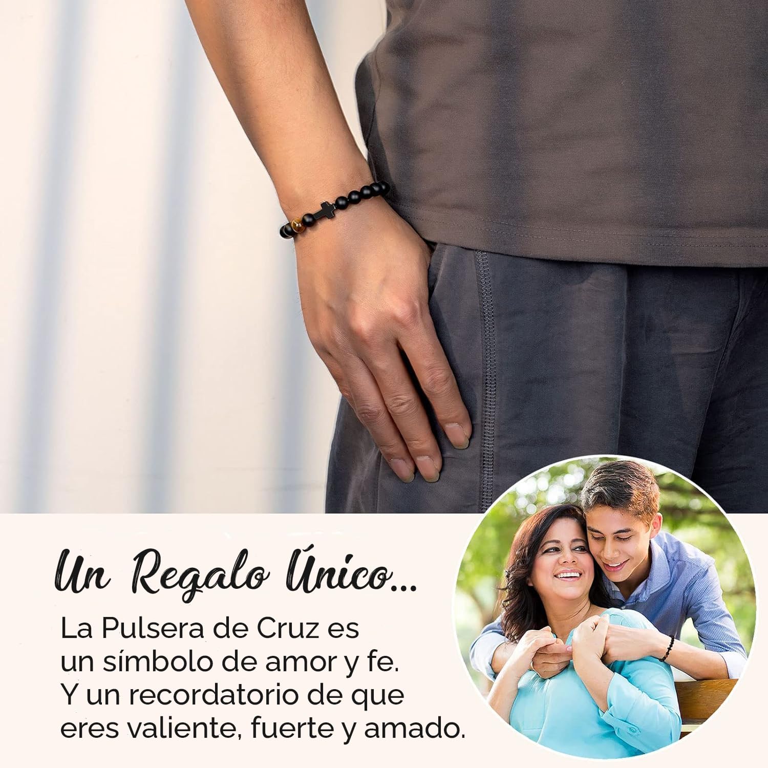 Pulsera Cruz Comunión Niño Piedras Naturales Ajustable Primera Comunión