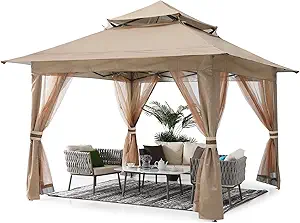 ABCCANOPY Pop Up Gazebo 13x13 - Outdoor Canopy Tent with Mosquito Netting for Patio Garden Backyard (Khaki)