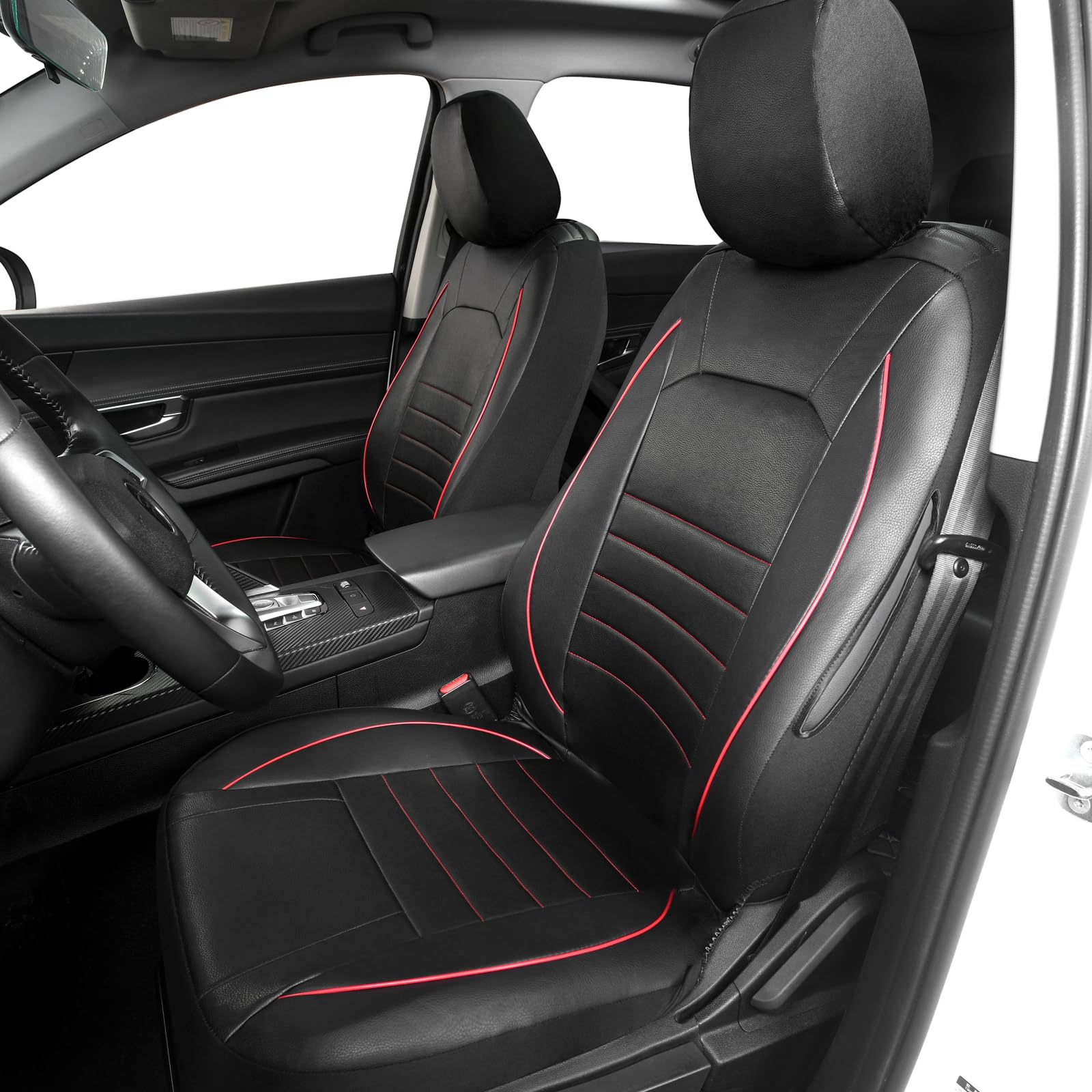 AUTOYOUTH Housses de siège avant universelles imperméables en cuir PU Rouge/noir Compatible avec airbag Paire pour SUV Van Berline