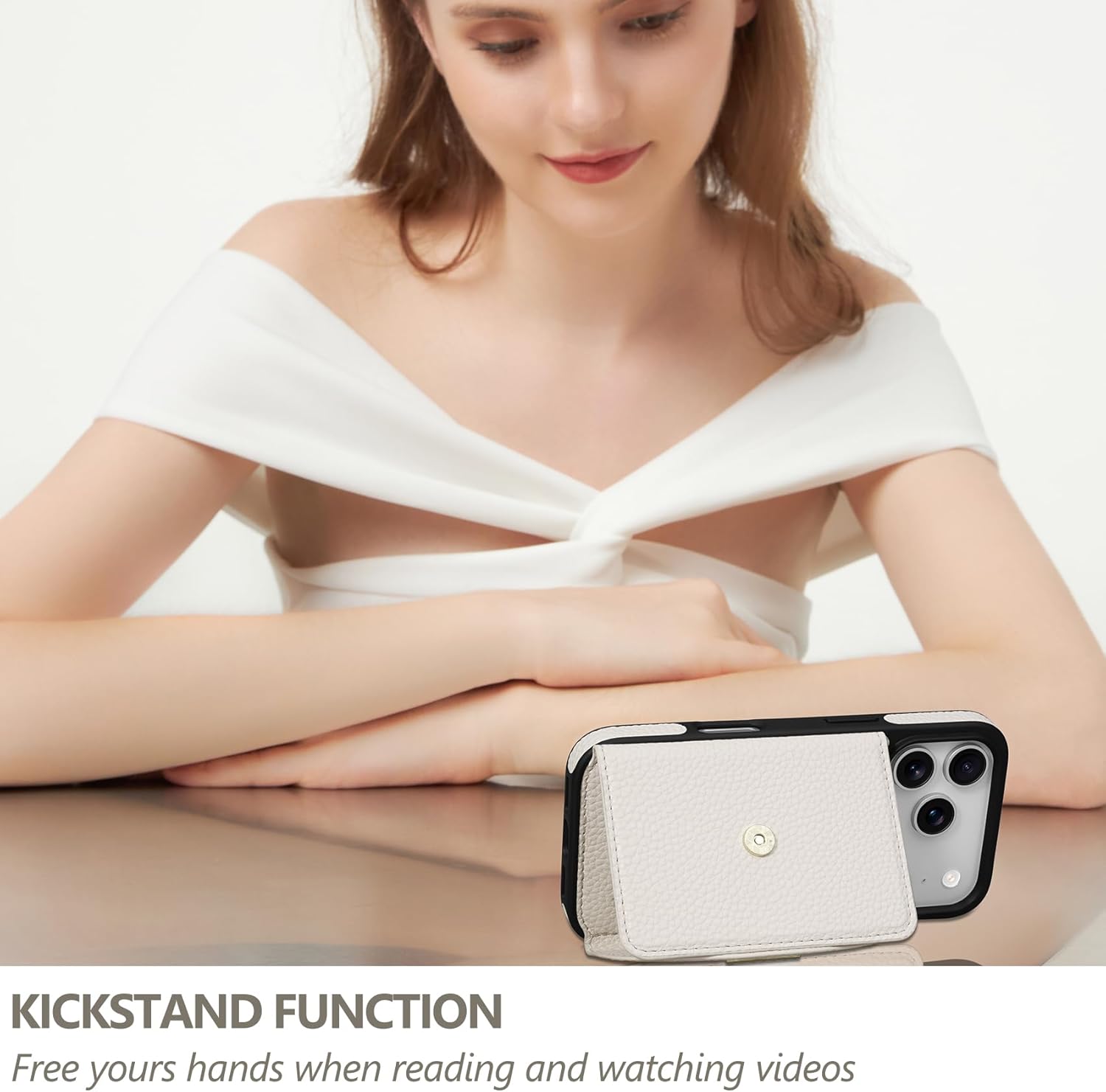 Keallce Wallet Case for iPhone 17 Pro 6.3'', Flip Case with RFID Blocking Card Holder Slots Kickstand, PU Leather Protective Folio Cover for Women, Beige