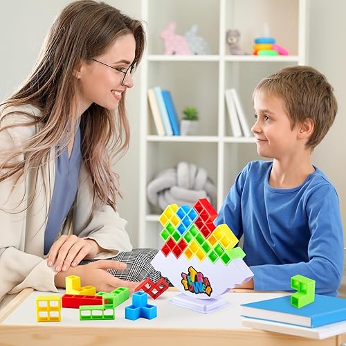 Miniatura 6 de YangBu Juego de 48 piezas de Tetra Tower, juego de mesa de bloques de construcción apilables de torre Tetris para niños y adultos, noche de juegos