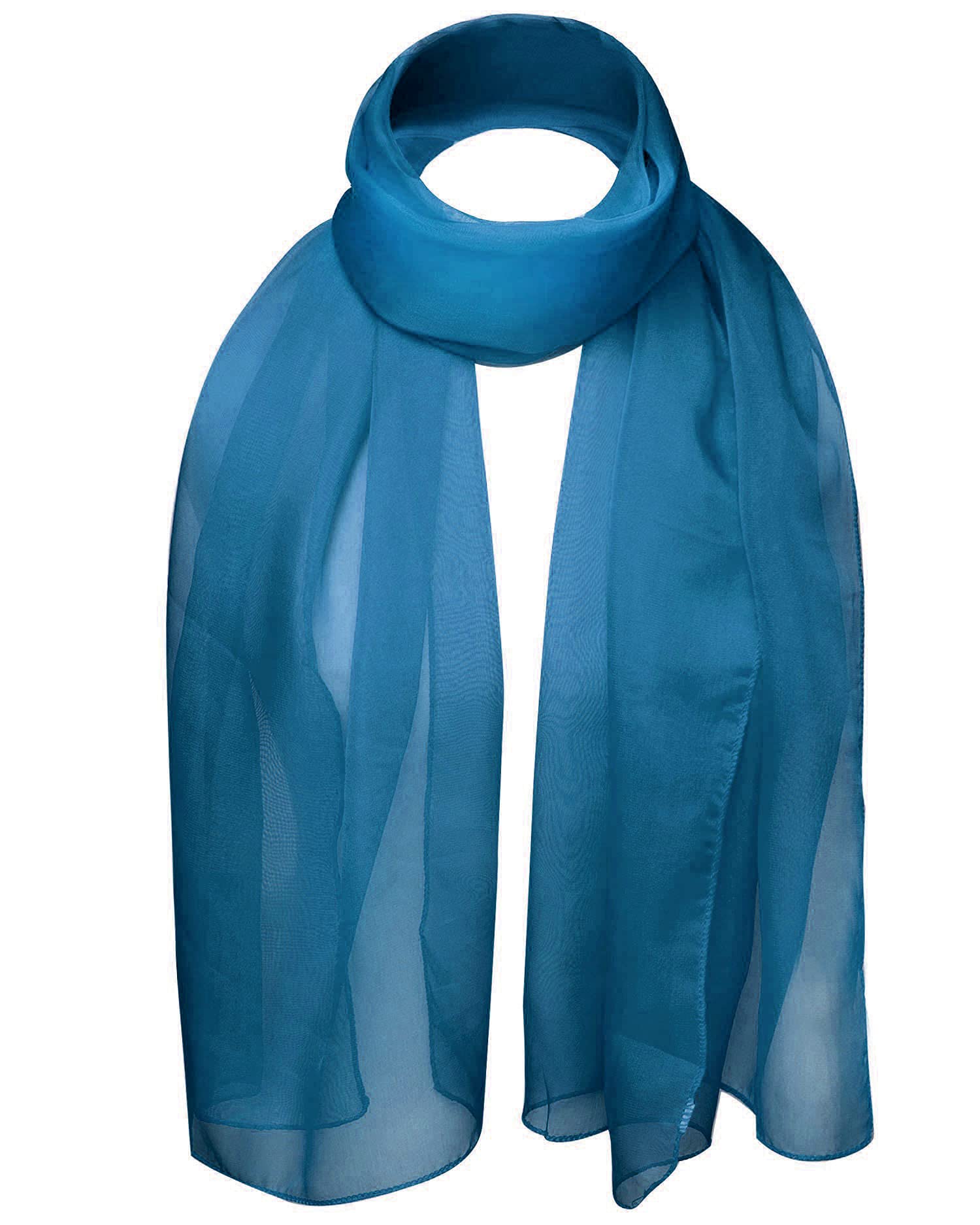 Basic Sense Women's Teal Blue Plain Chiffon Soft Sheer Scarf,