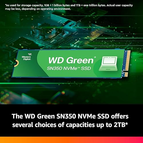 Miniatura 3 de Western Digital WDS500G2G0C - Unidad de estado sólido SSD interna WD SN350 NVMe de 500 GB, color verde, Gen3 PCIe, M.2 2280, hasta 2.400 MBs