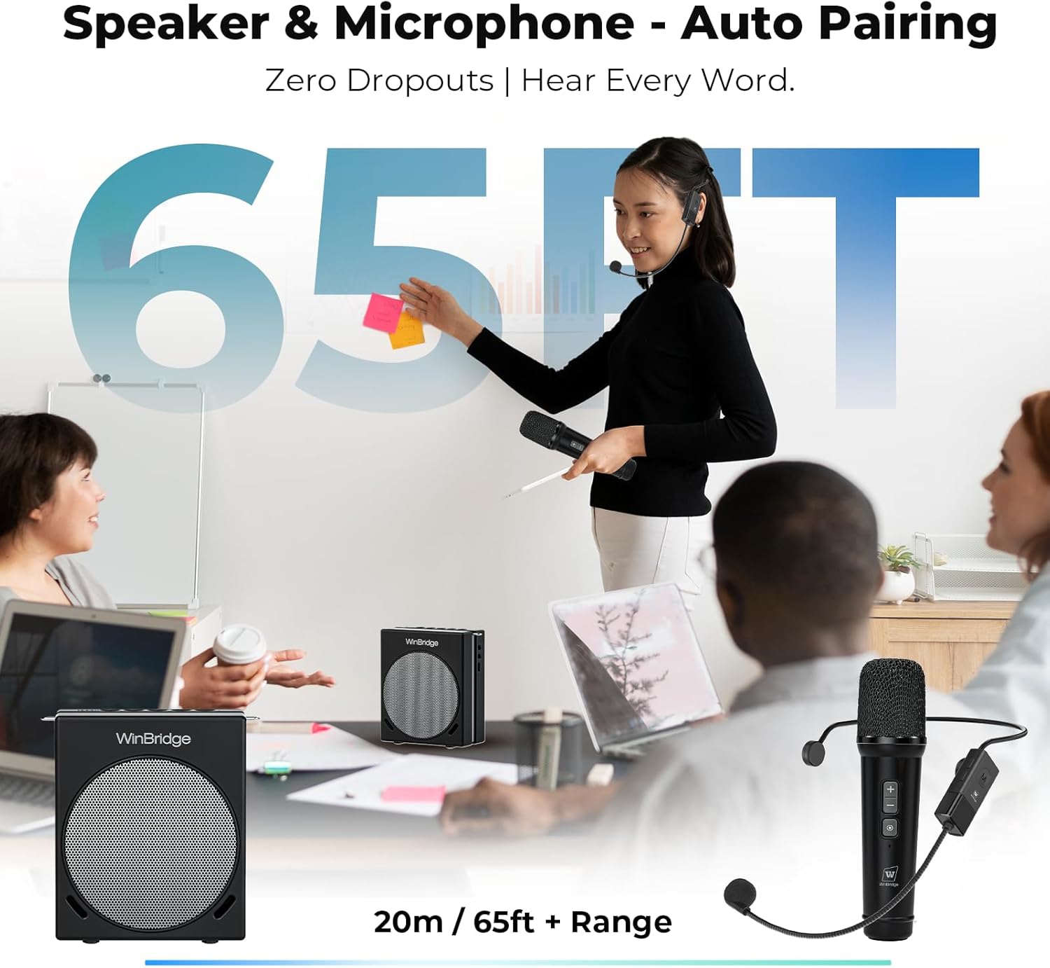 WinBridge Portable PA System with Bluetooth Microphone, 30W Wireless Voice Amplifier Speaker & Portable Microphone for Teachers, Tour Guide, Presentation, Coaching, Church, Classroom S91 - Image 6