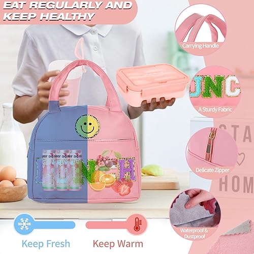 Miniatura 4 de Lonchera de 77 piezas con aislamiento térmico de color rosa, apilable, a prueba de fugas, con taza, bolsa de almuerzo, cuchara, tenedor, 60 notas