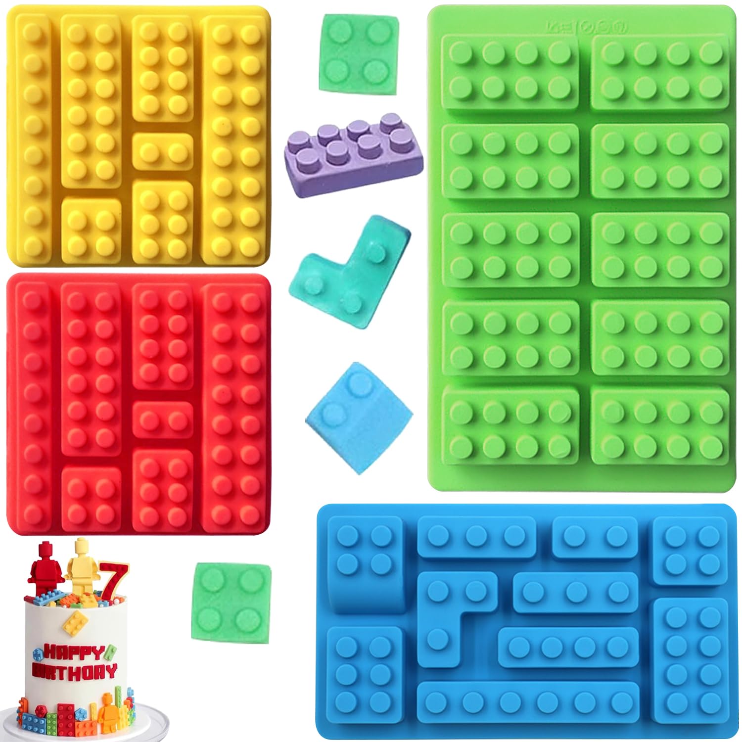 YXHZVON 4 pezzi Stampi per Robot, Stampi in Silicone per Mattoni da Costruzione, Stampi per Caramelle Antiaderenti, per Dolci, Gelatina, Biscotti, Cioccolato, Decorazione Della Torta