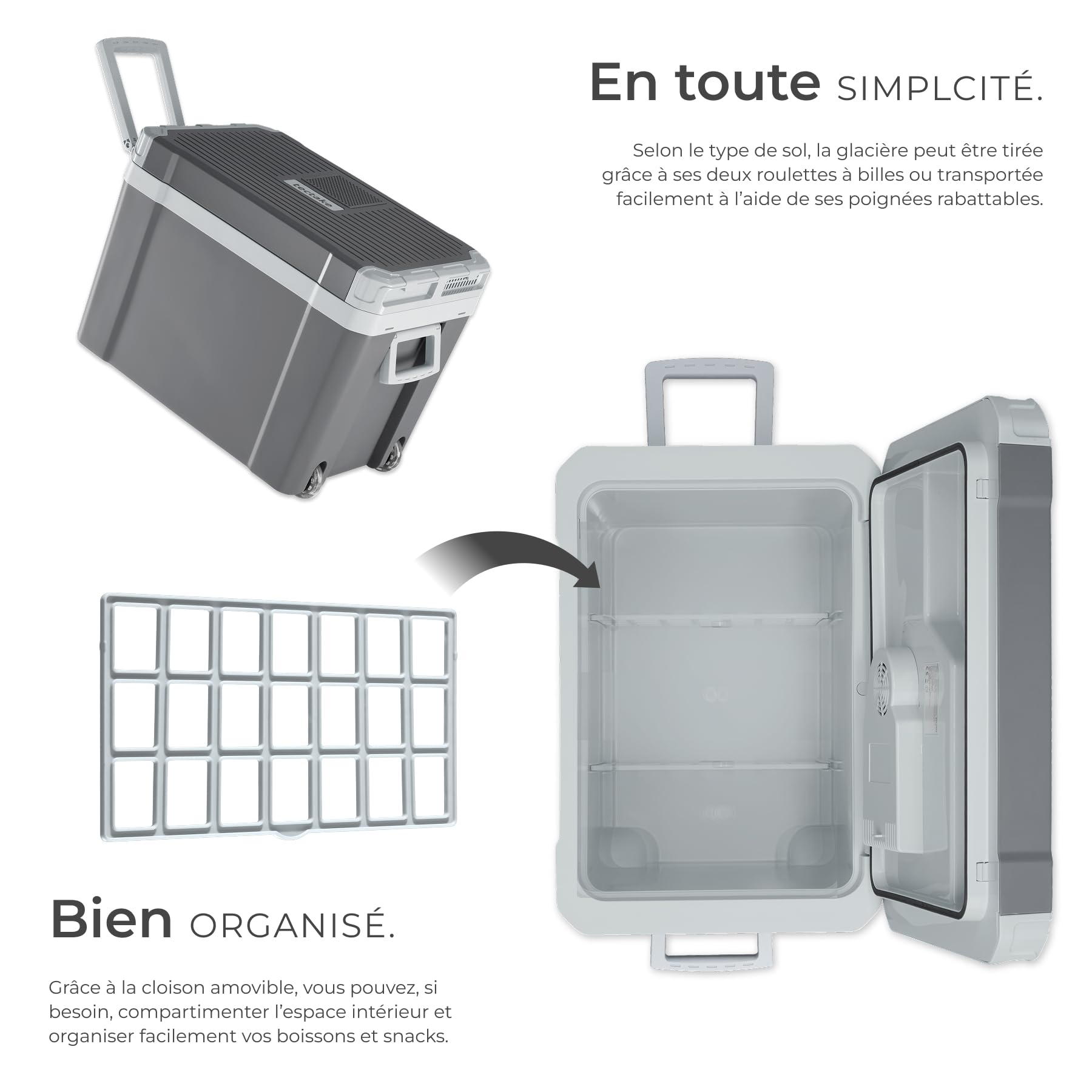 tectake® Glacière électrique 2en1 réfrigérante et chauffante 35L, Poignées et roulettes, Mode ECO, Connexion secteur 220V, Allume cigare 12V, Glaciere electrique 52,5x35x40cm Camping Pique nique Plage