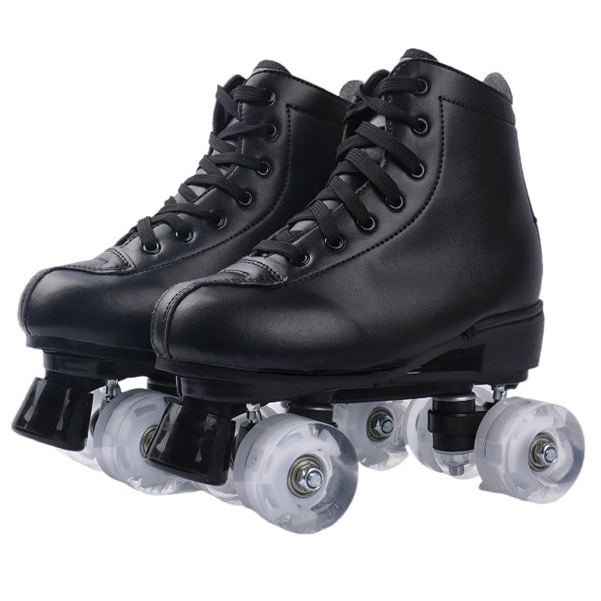 Patines de Ruedas para Mujeres y Hombres, Patines Clásicos de Doble Hilera con Ruedas Iluminadas por LED, Patines 4 Ruedas de Cuero de PU para Principiantes, Adolescentes, Adultos