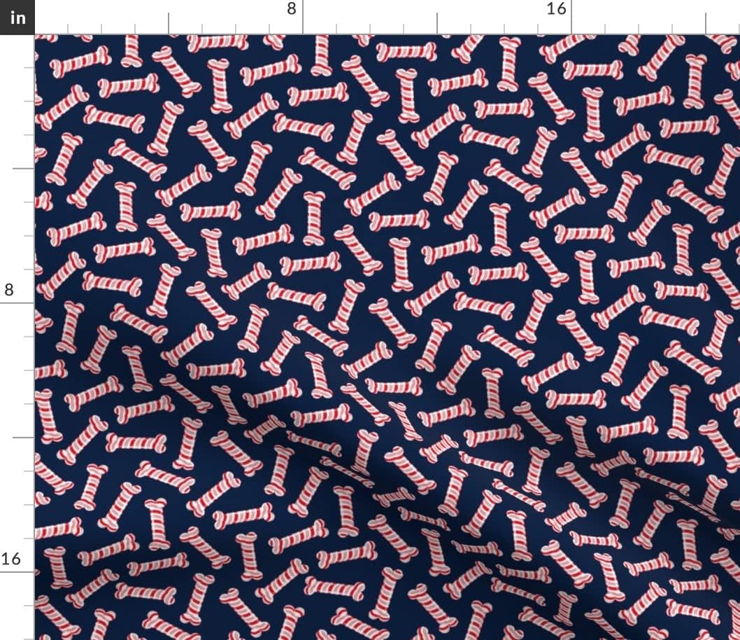 Spoonflower Fabric - Candycane Dog Bones Navy Fun Christmas Treat Printed on Petal Signature Cotton Fabric by The Yard - Sewing Quilting Apparel Crafts Decor