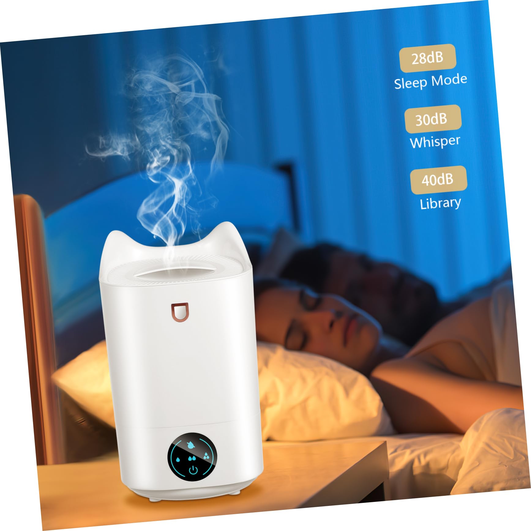 Umidificatore 3, 1l Bianco da Scrivania per Ufficio | Plastica, Funzionamento Silenzioso e Spegnimento Automatico, Pannello Touch Intuitivo, Design Minimalista