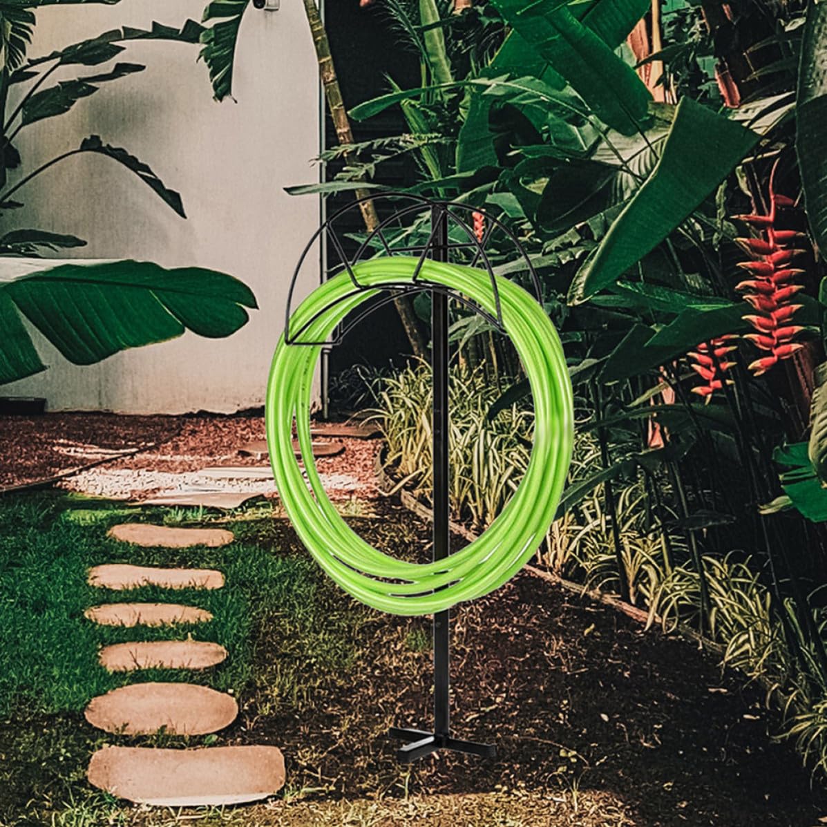 Hemobllo Gartenschlauchhalter Eisen Schwarz Abnehmbar Tragbar Stabile Unterstützung für Reise und verschiedene Outdoor Aktivitäten