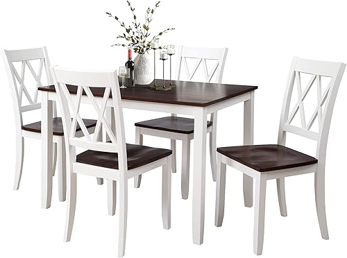 Miniatura 9 de Quarte Juego de mesa de comedor de 5 piezas, mesa de cocina de madera maciza para el hogar y 4 sillas con respaldo cruzado, juego de comedor