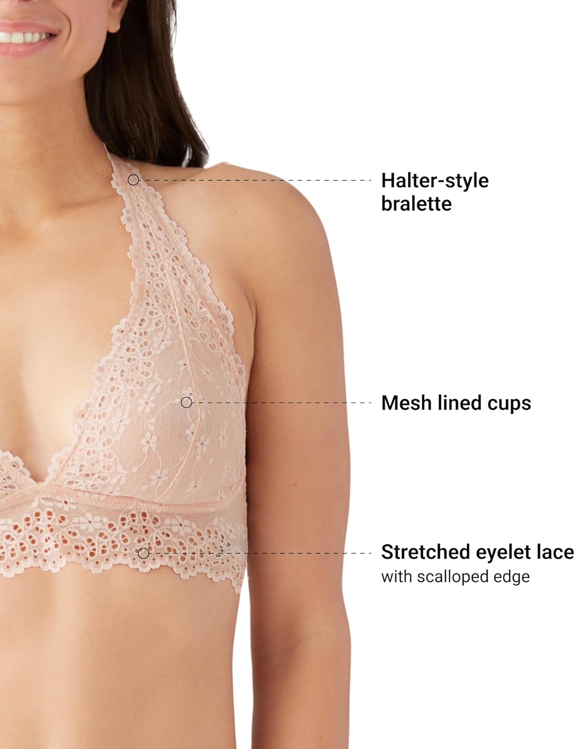 b.tempt'd Womens Inspired Eyelet Unlined Halter Bralette, 910319 - Image 3