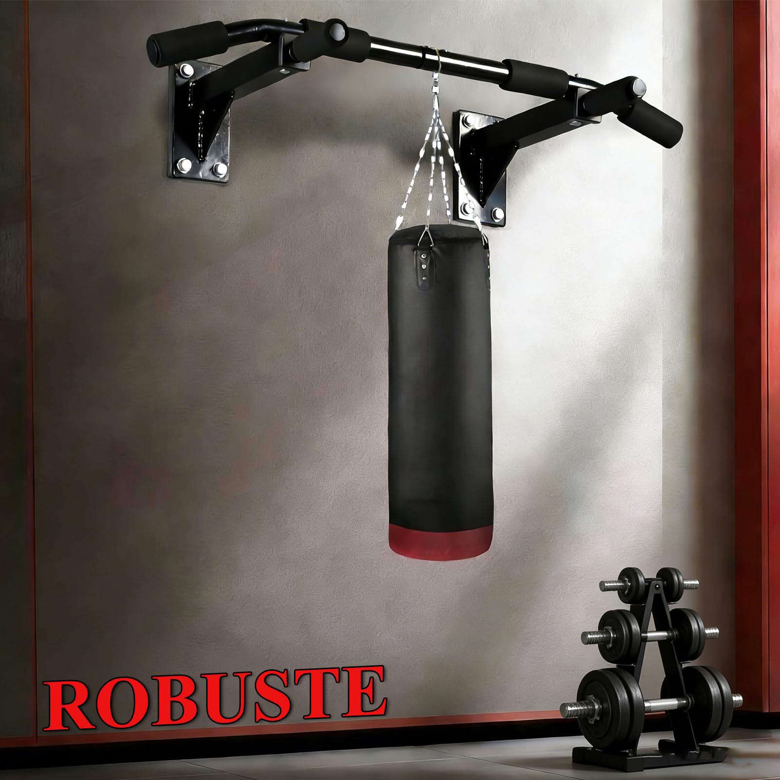 ISE Barre de Traction Murale, Barre de Tractions Murale, Barre Tractions Fitness, Fixation Plafond Economiser Espace, Multi-Grip Pull Up Bar, Barre a Traction Musculation Stable Capacité Elevée